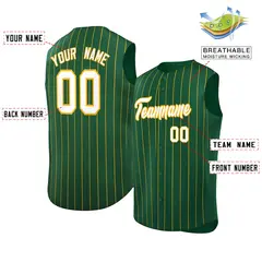 Green White-Yellow Sleeveless Striped Baseball Jersey 2