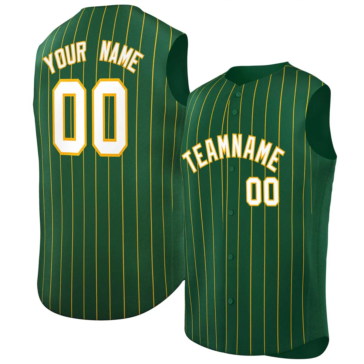 Green White-Yellow Sleeveless Striped Baseball Jersey