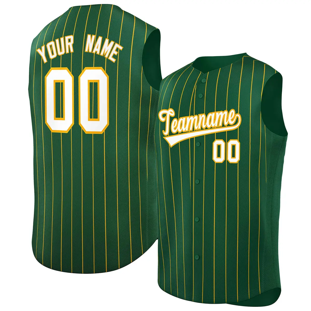 Green White-Yellow Sleeveless Striped Baseball Jersey