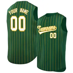 Green White-Yellow Sleeveless Striped Baseball Jersey 1