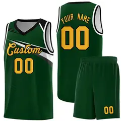 Green Yellow-Black Chest Color Block Basketball Jersey