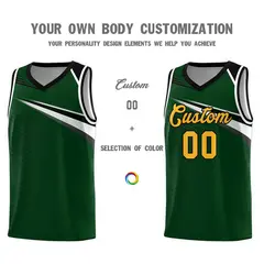 Green Yellow-Black Chest Color Block Basketball Jersey 3