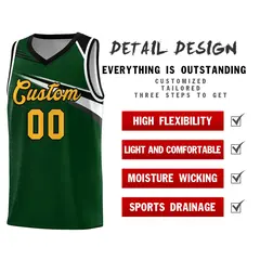 Green Yellow-Black Chest Color Block Basketball Jersey 5