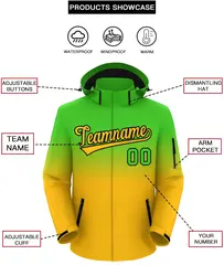 Green Yellow Gradient Hooded Waterproof Outdoor Jacket 2