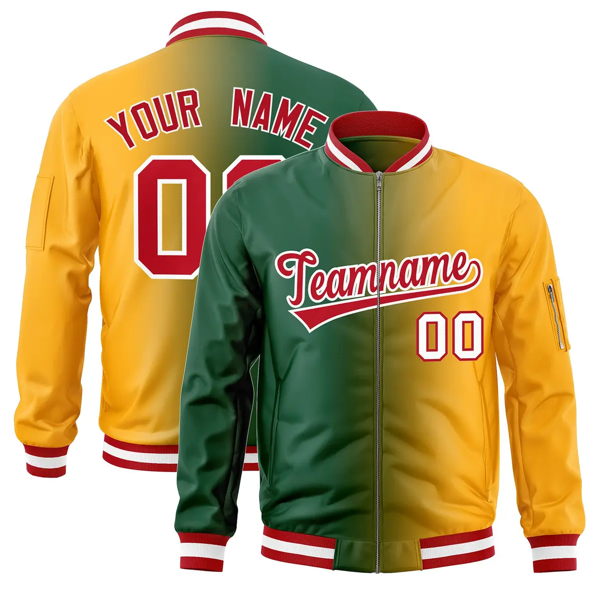 Green Yellow Gradient Letterman Bomber Jacket