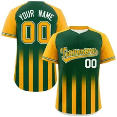 Green Yellow Gradient Thick Stripe Raglan Baseball Jersey