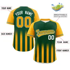 Green Yellow Gradient Thick Stripe Raglan Baseball Jersey 2
