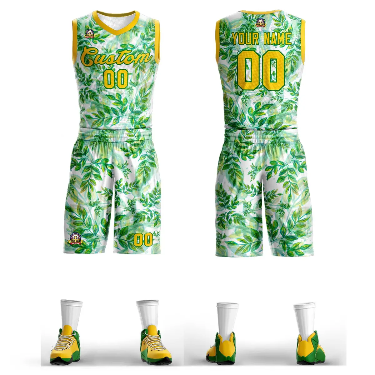 Green Yellow Graffiti Pattern Mesh Basketball Jersey