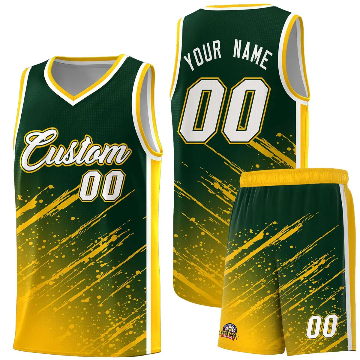 Green Yellow Graffiti Splash Basketball Kits