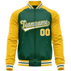 Green Yellow Raglan Sleeves Varsity Full-Zip Letterman Baseball Jacket 5