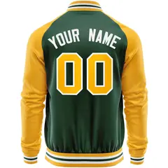Green Yellow Raglan Sleeves Varsity Full-Zip Letterman Baseball Jacket 6