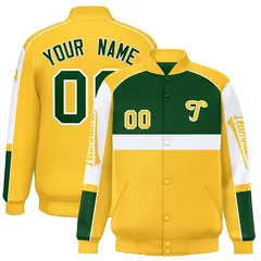 Green Yellow Raglan Sleeves Varsity Letterman Jacket