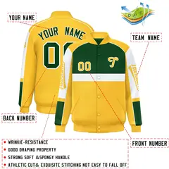 Green Yellow Raglan Sleeves Varsity Letterman Jacket 2