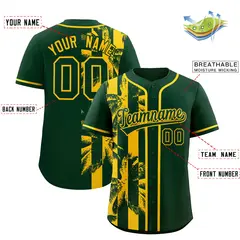 Green Yellow Split Coconut Tree Design Baseball Jersey 2