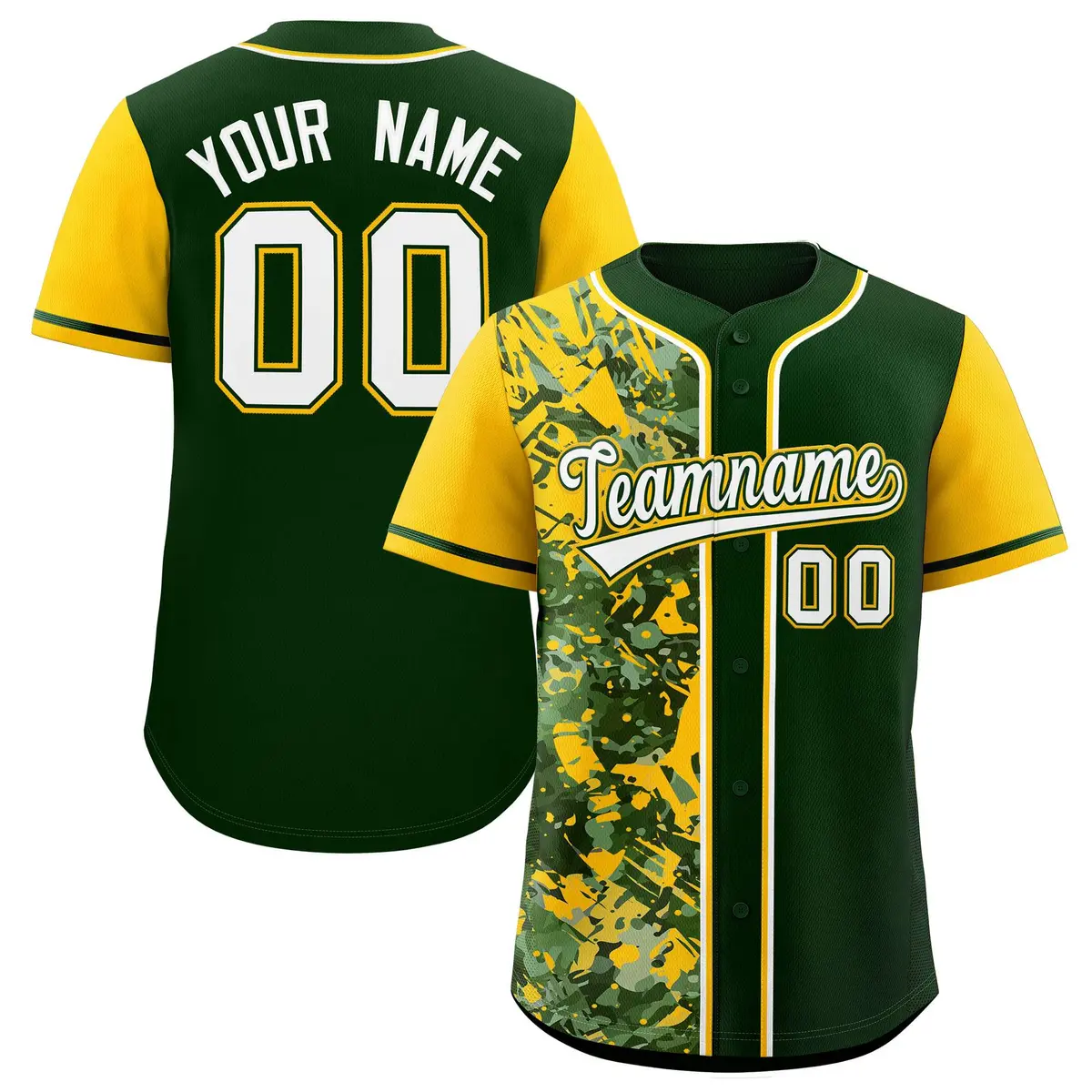 Green Yellow Split Graffiti Raglan Sleeve Baseball Jersey