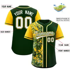 Green Yellow Split Graffiti Raglan Sleeve Baseball Jersey 2