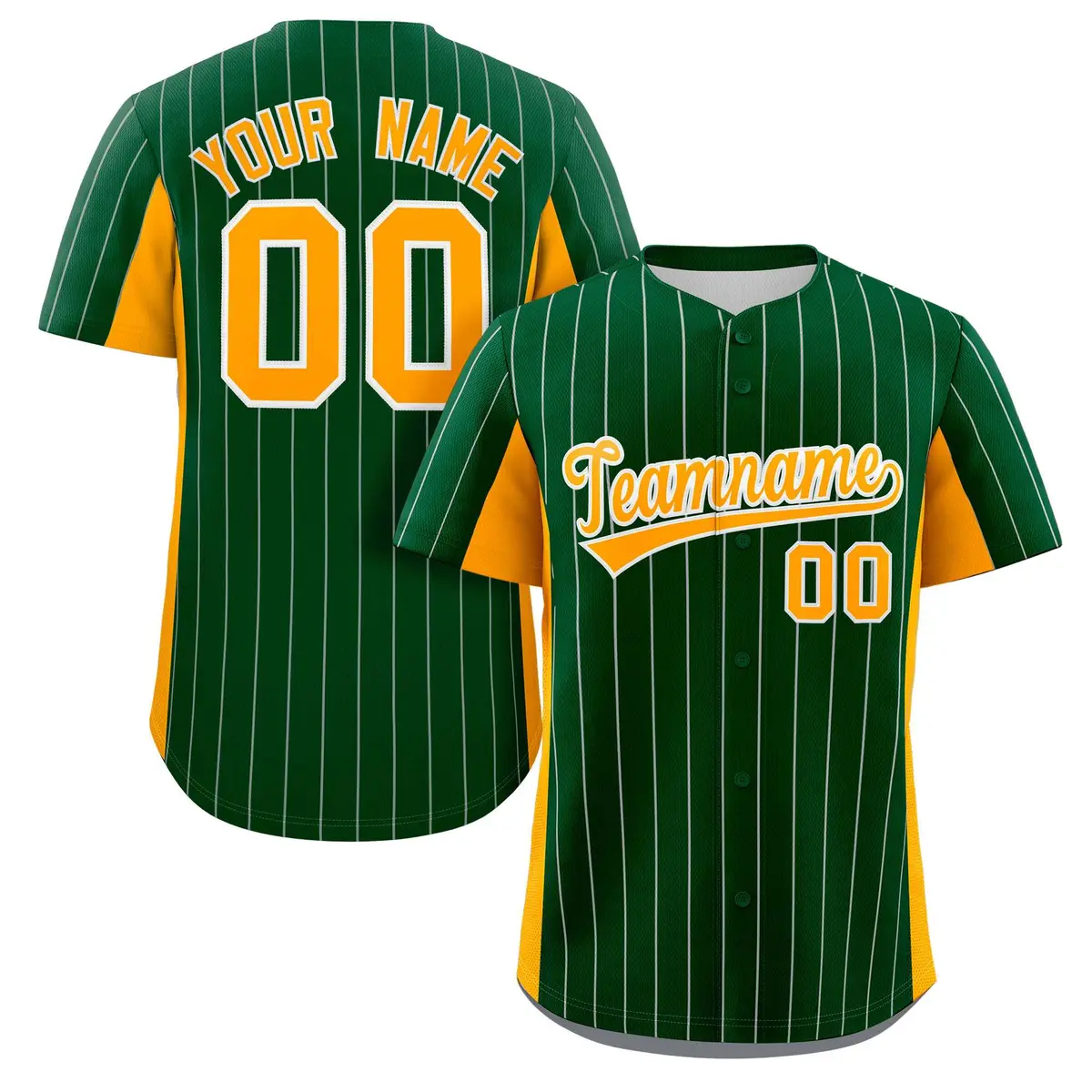 Green Yellow Stripe Full Button Authentic Baseball Jersey