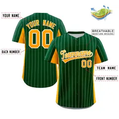 Green Yellow Stripe Full Button Authentic Baseball Jersey 2