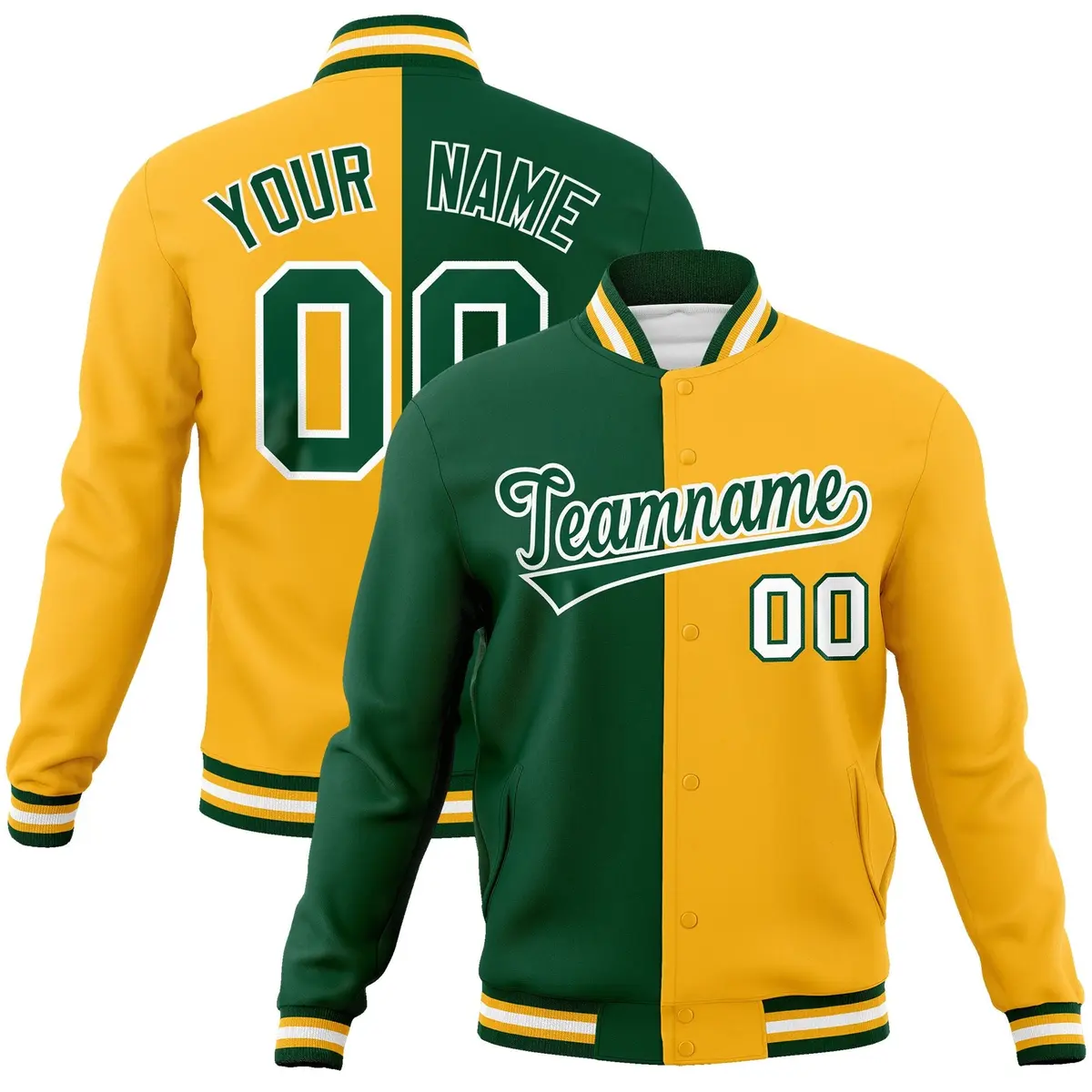 Green Yellow Two Tone Full-Snap Varsity Letterman Jacket