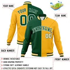 Green Yellow Two Tone Full-Snap Varsity Letterman Jacket 4