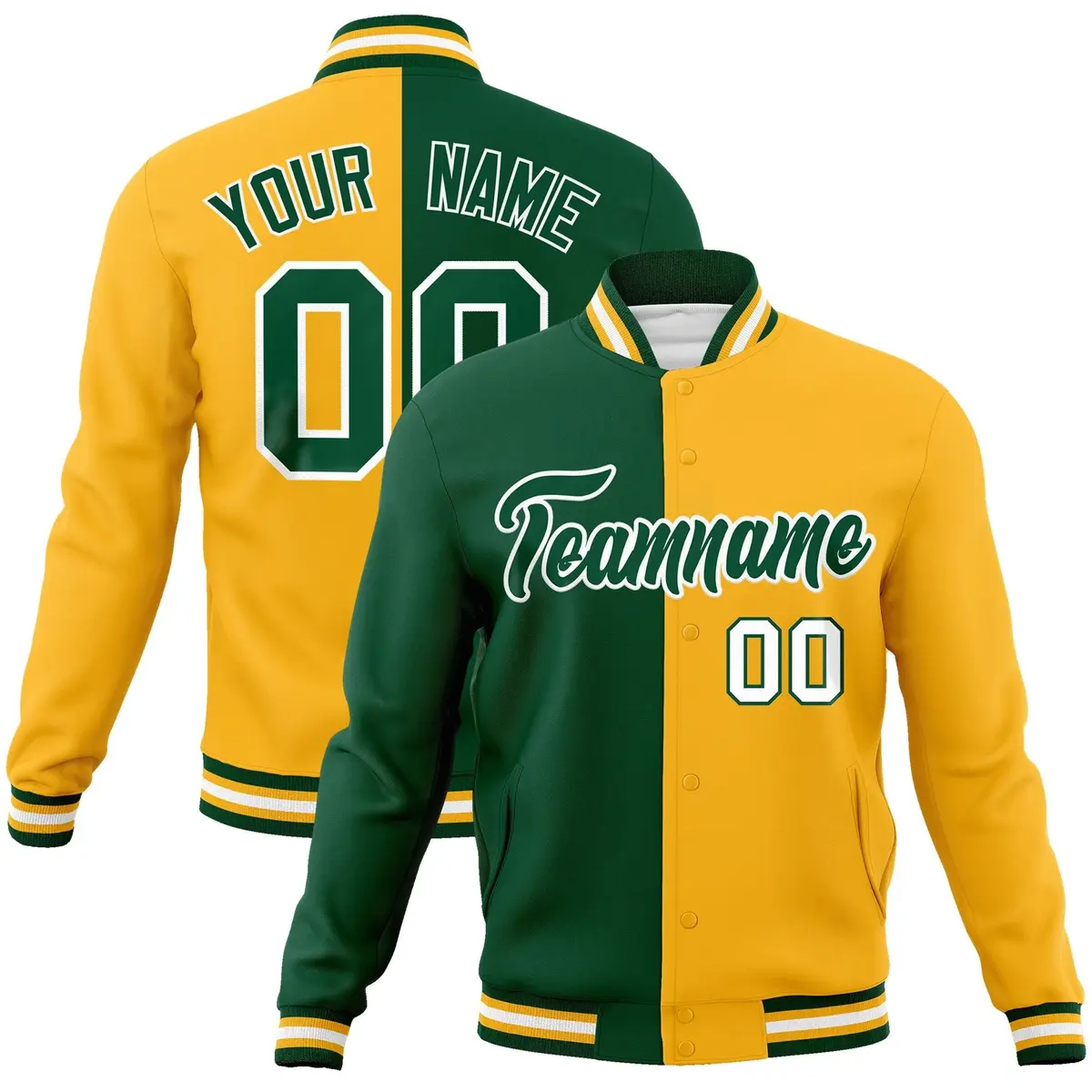 Green Yellow Two Tone Full-Snap Varsity Letterman Jacket
