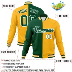Green Yellow Two Tone Full-Snap Varsity Letterman Jacket 4