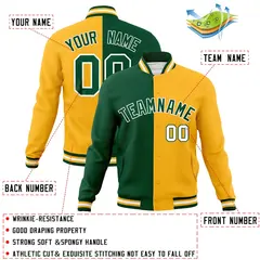 Green Yellow Two Tone Full-Snap Varsity Letterman Jacket 4