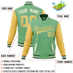 Green Yellow Varsity Raglan Sleeves Letterman Baseball Jacket 4