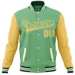 Green Yellow Varsity Raglan Sleeves Letterman Baseball Jacket 5