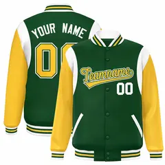 Green Yellow-White Color Block Varsity Baseball Jacket
