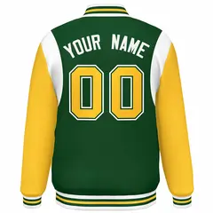 Green Yellow-White Color Block Varsity Baseball Jacket 4