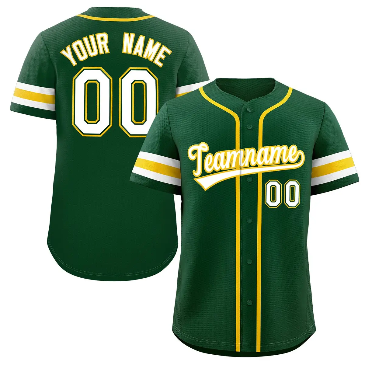 Green Yellow-White Full-Button Classic Baseball Jersey
