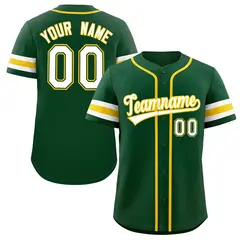 Green Yellow-White Full-Button Classic Baseball Jersey