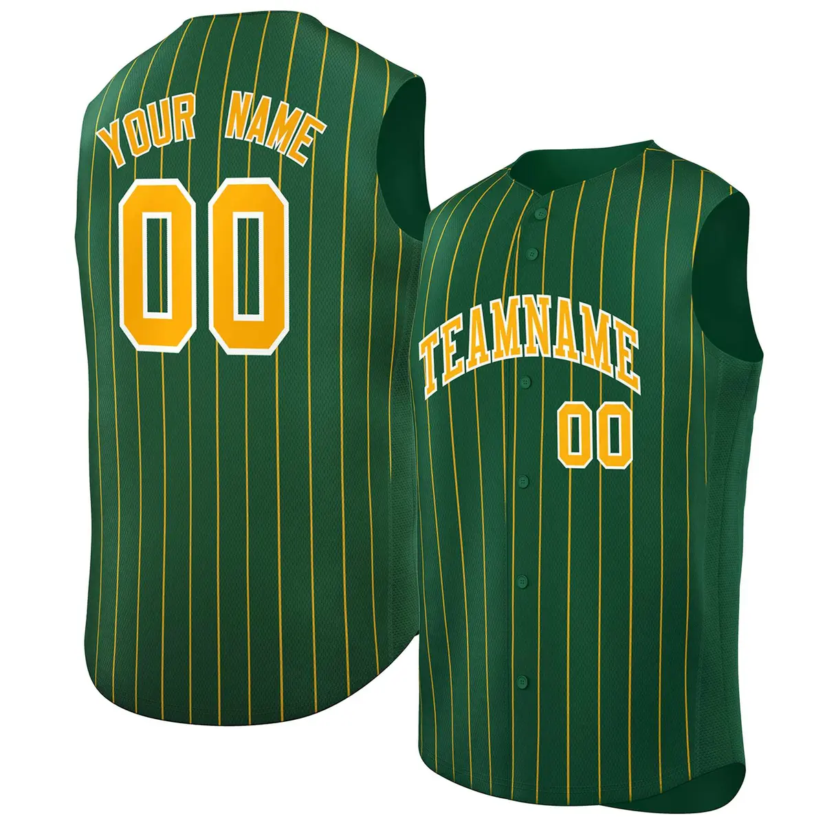 Green Yellow-White Sleeveless Striped Baseball Jersey
