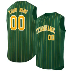 Green Yellow-White Sleeveless Striped Baseball Jersey 1