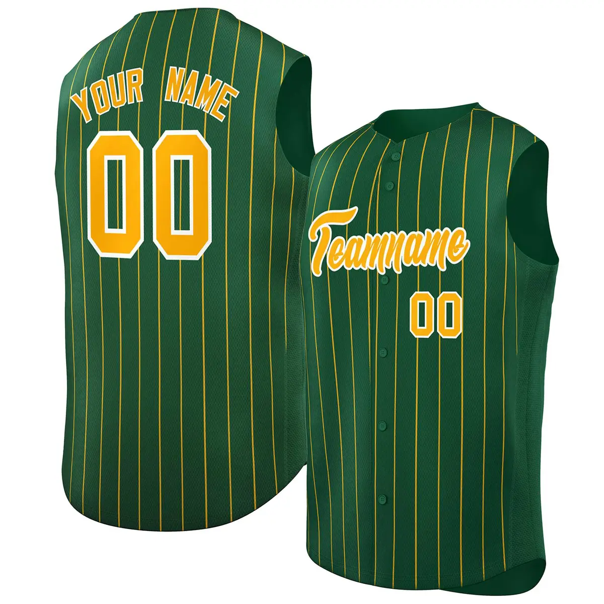 Green Yellow-White Sleeveless Striped Baseball Jersey