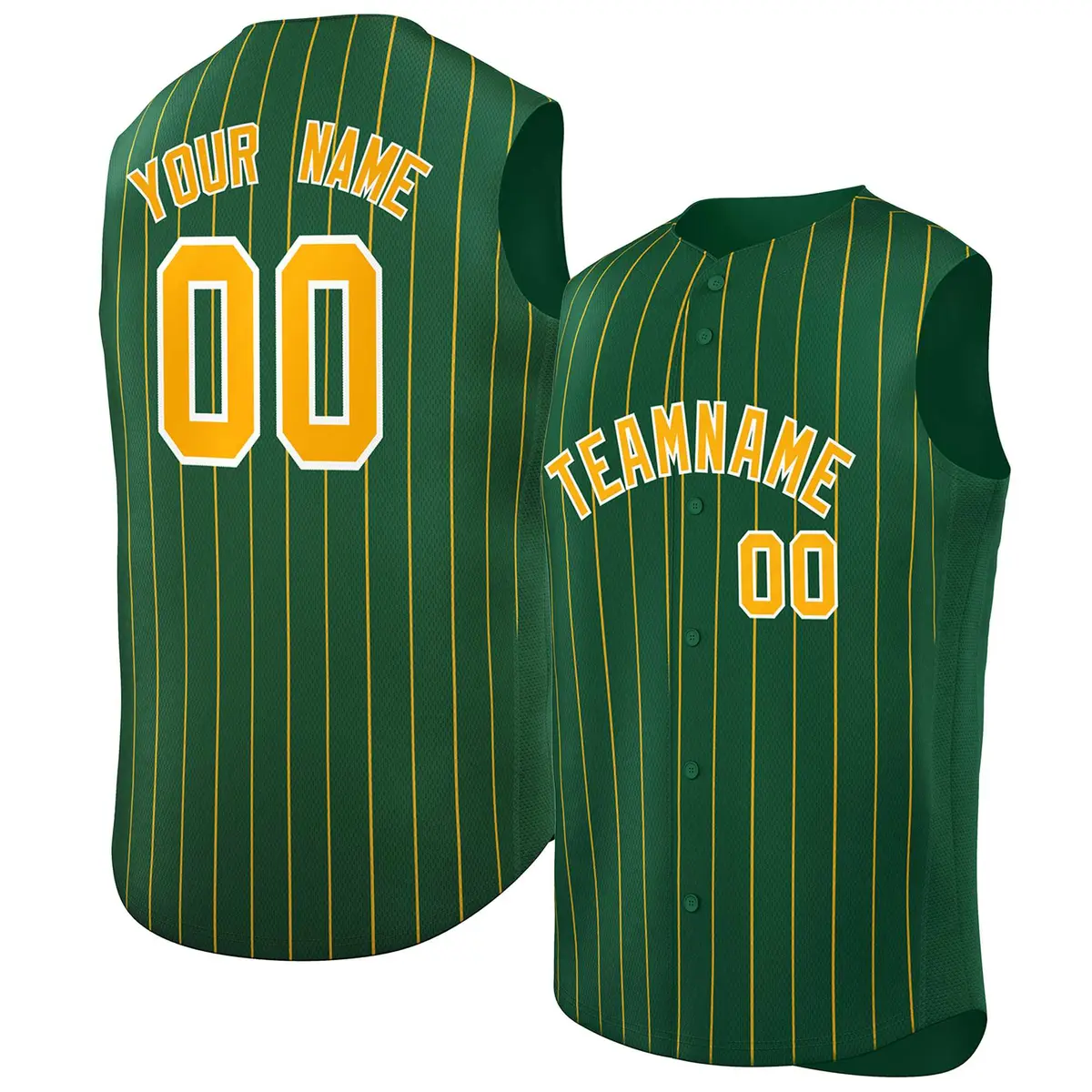 Green Yellow-White Sleeveless Striped Baseball Jersey