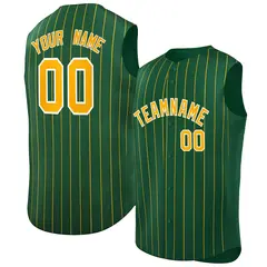 Green Yellow-White Sleeveless Striped Baseball Jersey 1