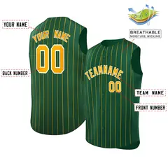 Green Yellow-White Sleeveless Striped Baseball Jersey 2