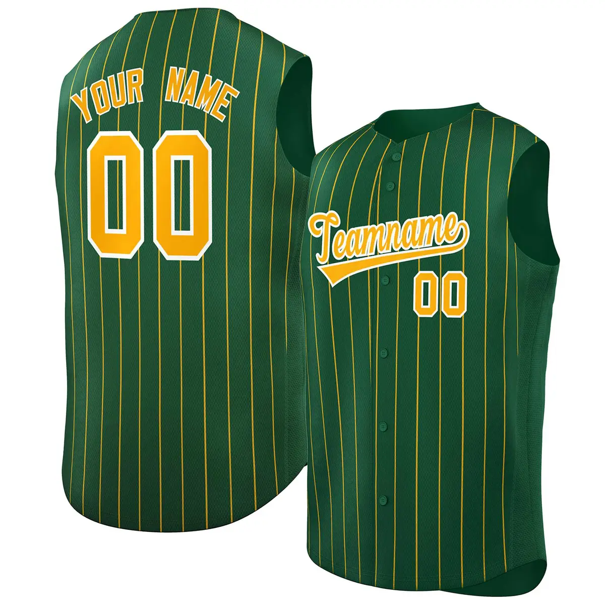Green Yellow-White Sleeveless Striped Baseball Jersey