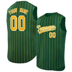 Green Yellow-White Sleeveless Striped Baseball Jersey