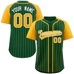 Green Yellow-White Stripe Raglan Sleeves Baseball Jersey