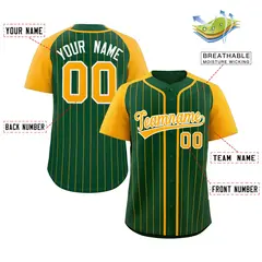 Green Yellow-White Stripe Raglan Sleeves Baseball Jersey 2