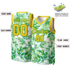 Green Yellow-Yellow Graffiti Pattern Mesh Basketball Jersey 2