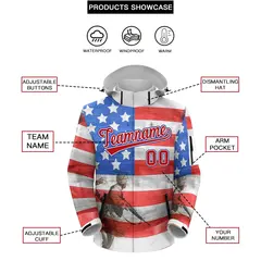 Grey American Flag Independence Day Waterproof Jacket 2