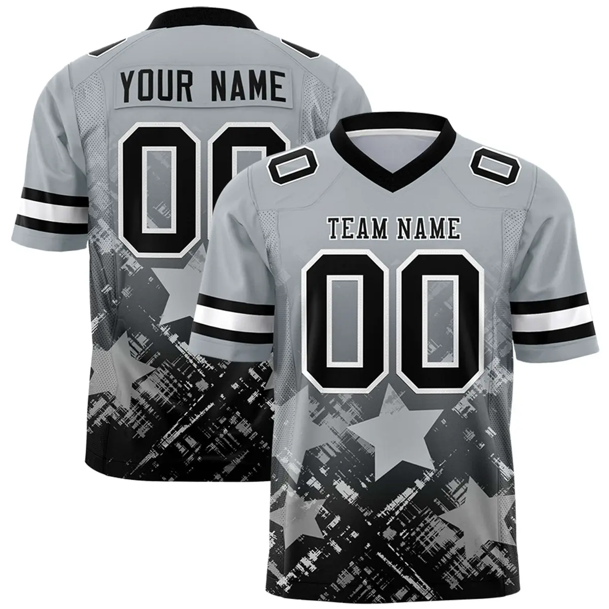 Grey Black Star Gradient Flag Football Jersey