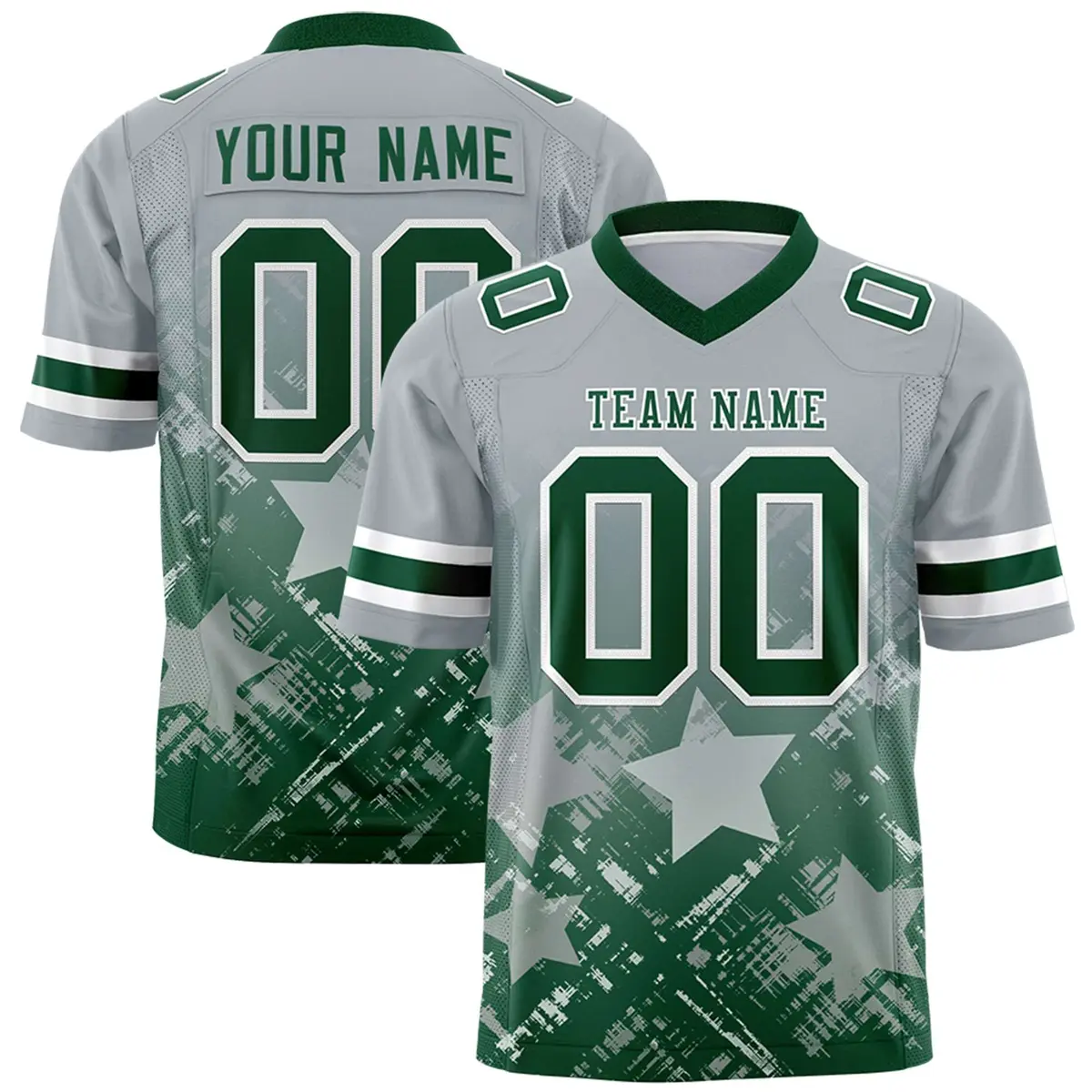 Grey Green Star Gradient Flag Football Jersey