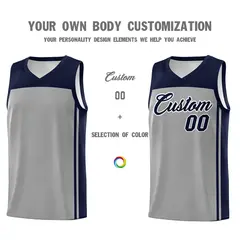 Grey Navy Classic Sets Basketball Jersey 3