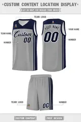 Grey Navy Classic Sets Basketball Jersey 5