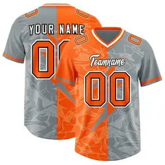 Grey Orange Split Lightning Pattern Football Jersey